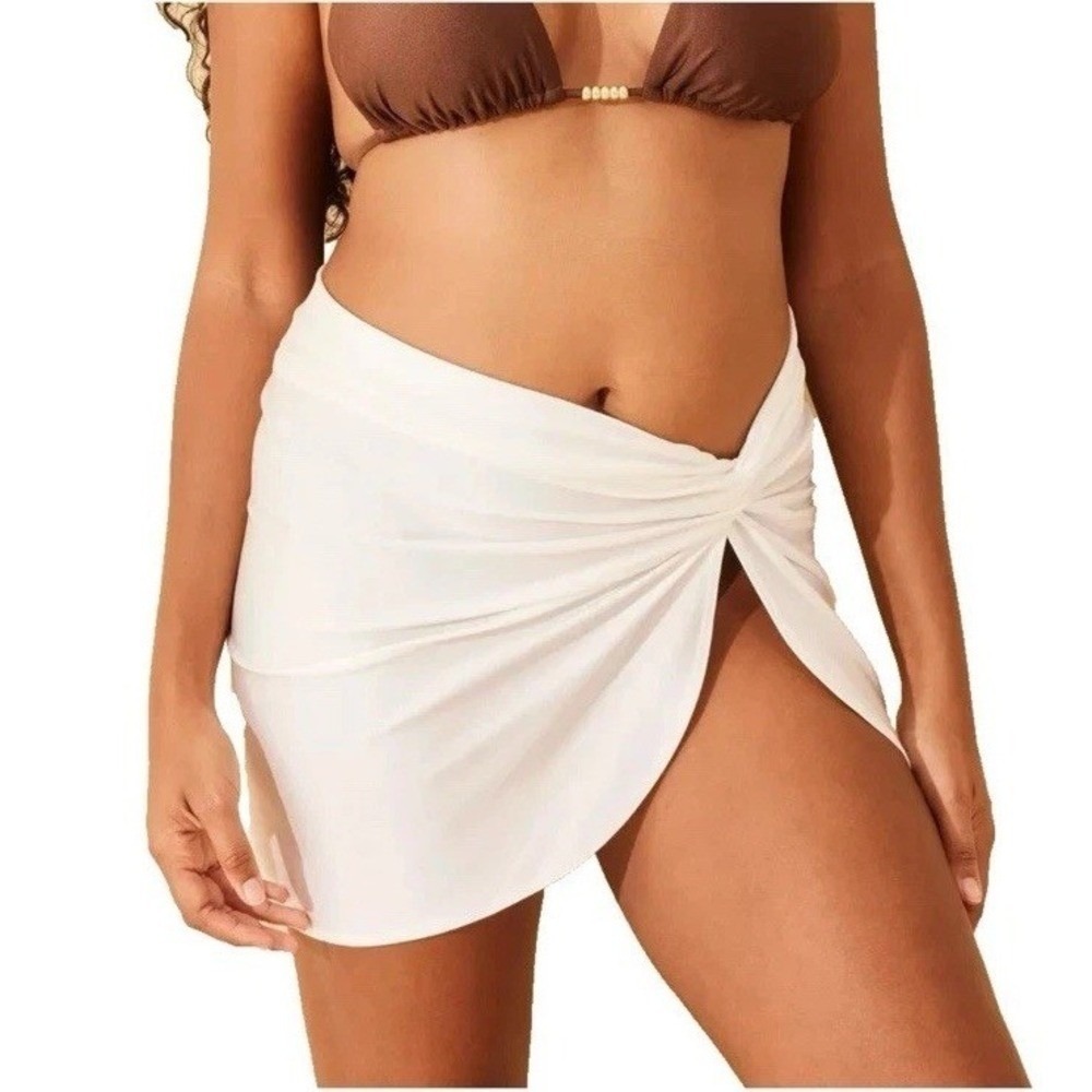 Shade & Shore Women's High Shine Twist-Knot Cover Up Off White XL NWT Beach Swim